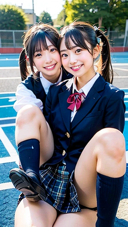 Japanese elementary school students,Wearing a black mini skirt,Squat with your legs wide apart,Small breasts,I'looking forward to it,Black Pantyhose,Panties in full view,Spread your legs in an M shape,Thick thighs,Very short skirt,Panties in full view