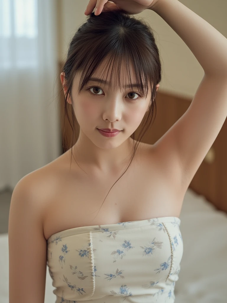 14years, 1girl in, (1boy, POV:1.3), (Upright straddle, girl on top, sitting on lap), close-up ,Adorable, japanaese girl, (White camisole:1.1), cleavage , (Smile:1), hair scrunchie, Twin-tailed , (High color saturation,catchlight:1.0), (highlydetailed skin), (Best Quality:1.0), (超A high resolution:1.0) ,(photographrealistic:1.0), (ultra-detailliert:1.0), (8K, Raw photo:1.1),