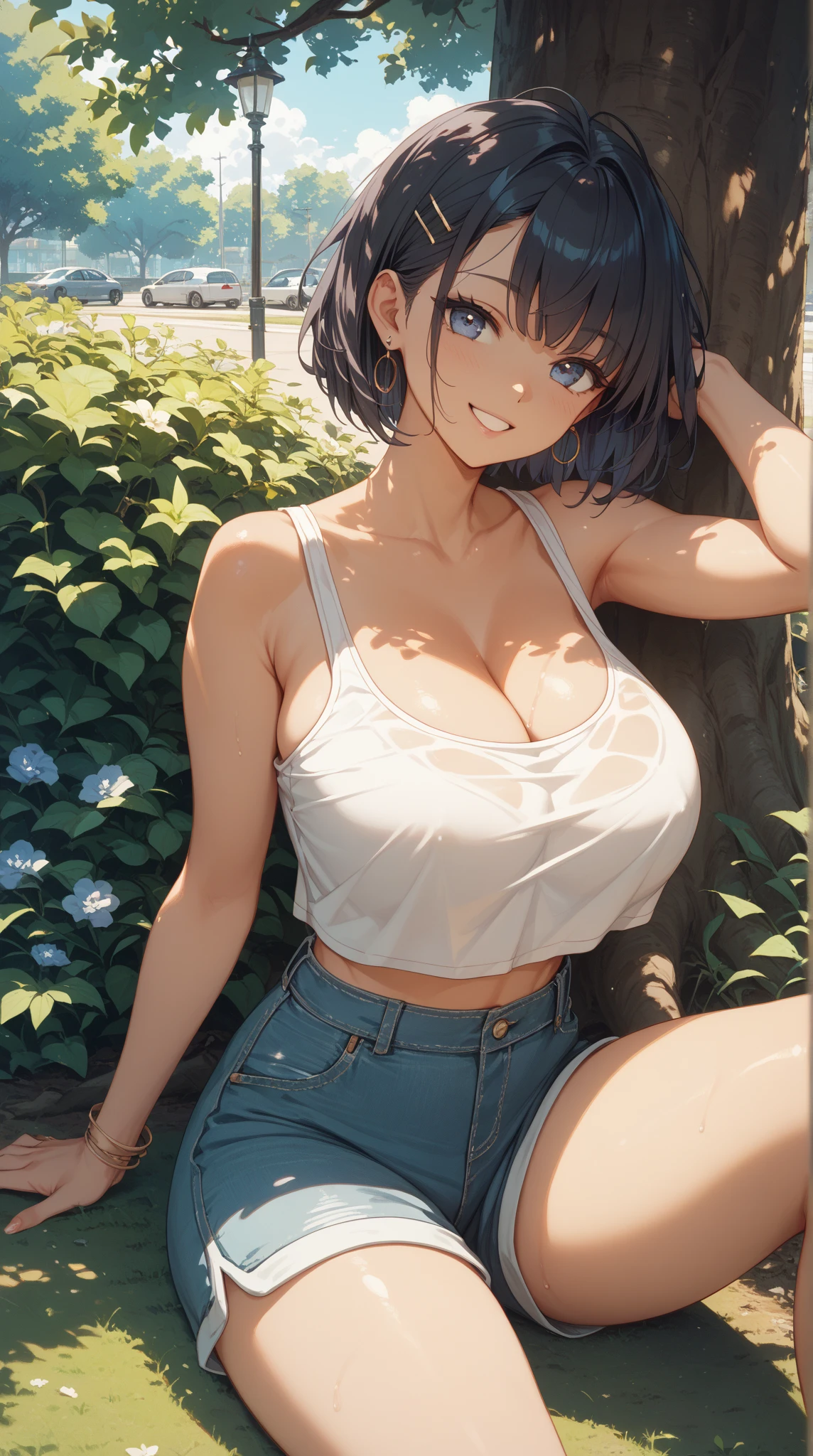 (((rose garden,a black T-shirt,Hide underwear,denim hot-pants))),((独奏,stroll)),((masutepiece,Full body,Wide background,Far angle)),Beautiful detailed skin,Perfect human anatomy,perfect hand,beautiful boob,saggy tits,portrait of a beautiful woman,Perfect face,(Cute smile,Bright smile),Cute look,Cute emotions,Think,(blush),enticing lips,Perfect eyes,Cinematic scene,Cinematic,fulcolor,4K,8K,Raw photo,Studio portrait,professionally color graded,Professional Photography,(an extremely delicate and beautiful art)1.3,Elegant,Active Angle,Soft light,Lens Glow,soft clean focus,Realistic lighting and shading,Best Quality,top-quality,hight resolution,(1girl in:1.3)