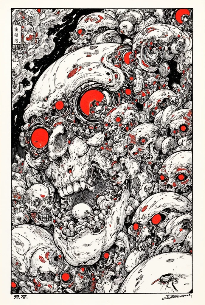 Noise Monster Sonic Attack，Simple background，Asymmetrical psychedelic composition，Award-winning science fiction，Red, black and white waves and psychedelic feeling，author：mobiles，old cover