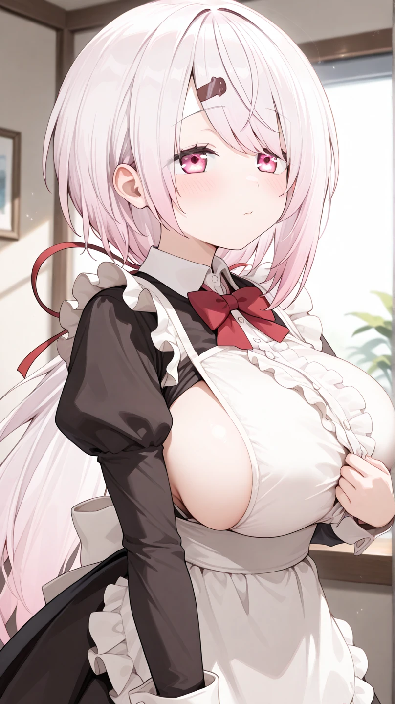 masterpiece,highest quality,(Super detailed),masterpiece,written boundary depth,perfect sentence, Detailed CG,Super detailed,(highly detailed eyes,very cute face,highly detailed face:1.3),beautiful anime girl,(solo girl:1.9),(super huge breasts:1.9),(pink hair,low twin tails:1.5),(light blue eyes:1.3),(smile full of joy:1.3),open your mouth,show viewer,break,(nun,cassock costume:1.5),(side boob:1.5),church,Stained glass,holy light,Are standing,Reach forward,cowboy shot