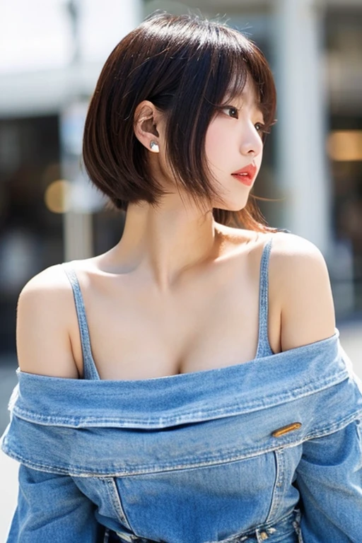 ((natural night lighting, 8k, top quality, masterpiece: 1.3)), (realistic, crisp focus: 1.2), very delicate and very cute woman: 1.4, ((1 girl)), (straddling a motorcycle, straddling, motorcycle), perfect style, ultra detailed, high resolution, (tight skirt, riders jacket: 1.1), (dark brown hair, short, Bob Cut Hair: 1.2), cleavage, (big, full body: 1.3), Highly detailed face and skin texture, Highly detailed lip texture, Red lips, Beautiful detailed eyes, Smile, Glossy lips, Eye makeup, Slender abs: 1.2, street, night, realistic shadows, angle from behind