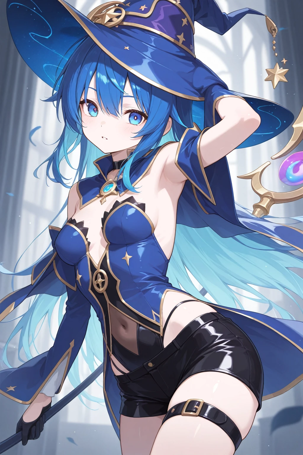 Long Blue Hair, Skinny, Blue eyes, Blue kimono, Swordsman, cute, sexy, girl