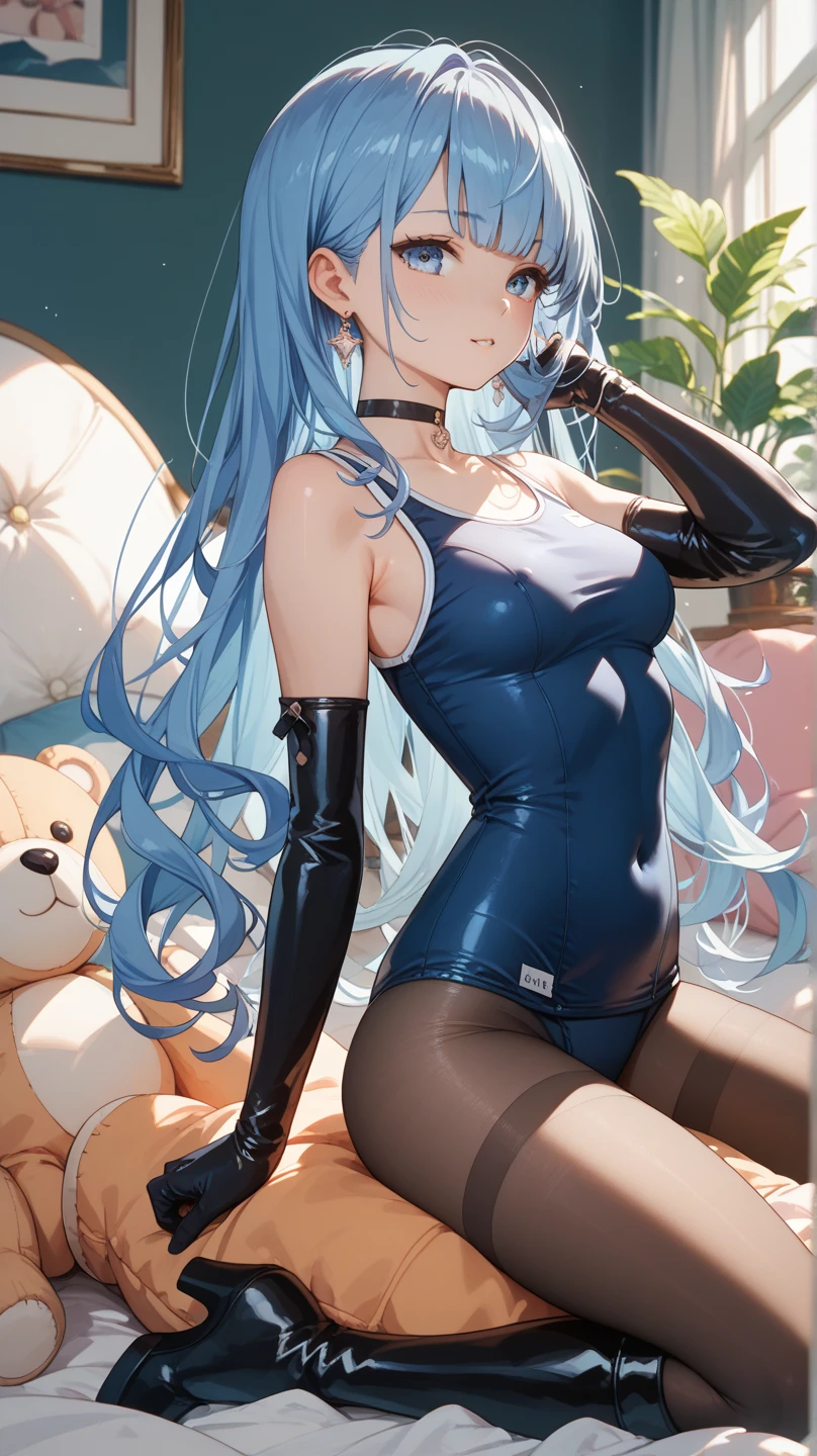 (masterpiece, best quality:1.2), <lora:bulmaDragonBall_v10:0.9>, cowboy shot, solo, 1girl, bulma, smile, looking at viewer, long hair, bunny ears, black bunny costume, bare shoulders, collar bow tie, knees together feet apart