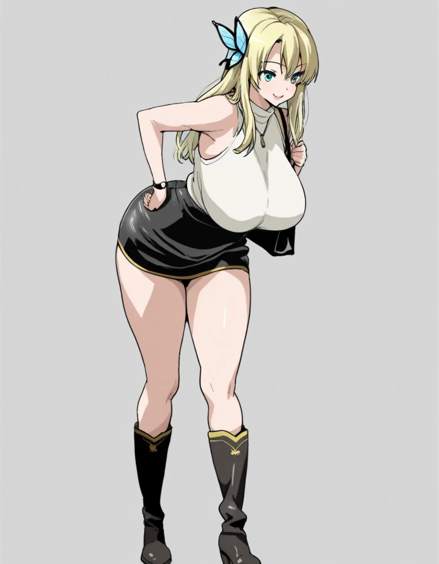 One Woman,Precise five fingers、Two long, accurate legs、Long Hair、Knee-high socks、Wide Hips、plump and thick thighs、Huge Ass、Huge breasts, Embarrassed look、Full Body Shot、Sexy pose、panties、White background、 Oily, shiny skin,woman、Twin tails blonde hair, blue eyes, Dark brown skin,Wearing a Japanese high school girl's uniform and tights. Education
