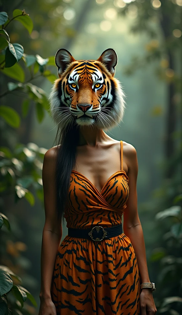 The tiger&#39;s dizhi in a woman. She is wearing a very chic ripped dress