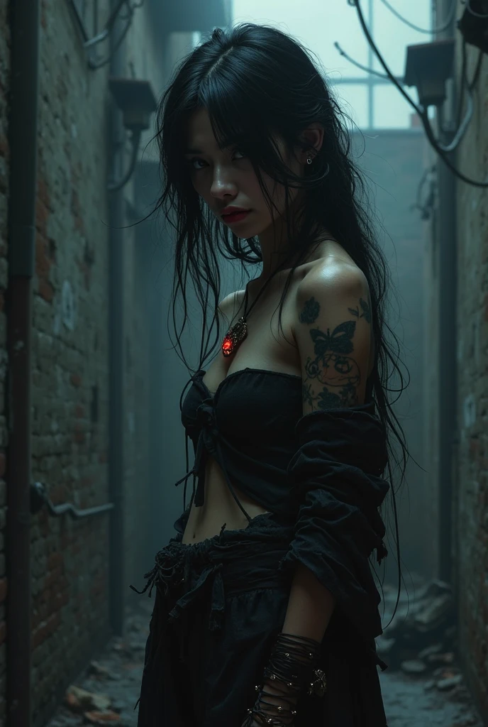 stylized artwork of soft filter. grunge filter. photorealistic. 8k. cinematic, very high resolution. maximum resolution. ultra realistic. unique beautiful face, realistic face, retro grunge photo ascetic. grunge chinatown graffiti, sexy, tattooed, Marilyn Manson, teen cute sexy goth girl, in marijuana plants buds crop, skimpy sexy red gym outfit