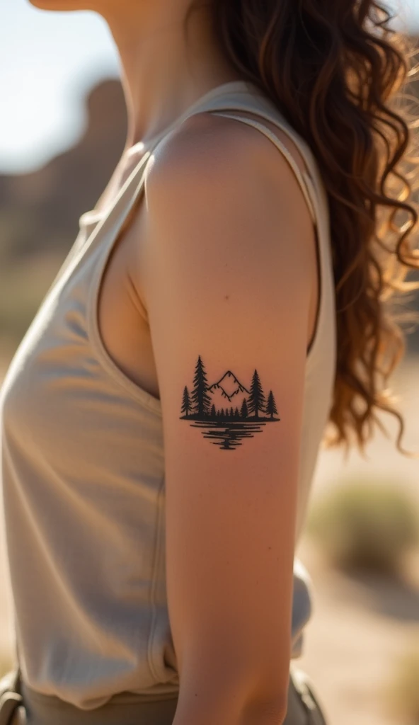 Small sunset tattoo with many trees