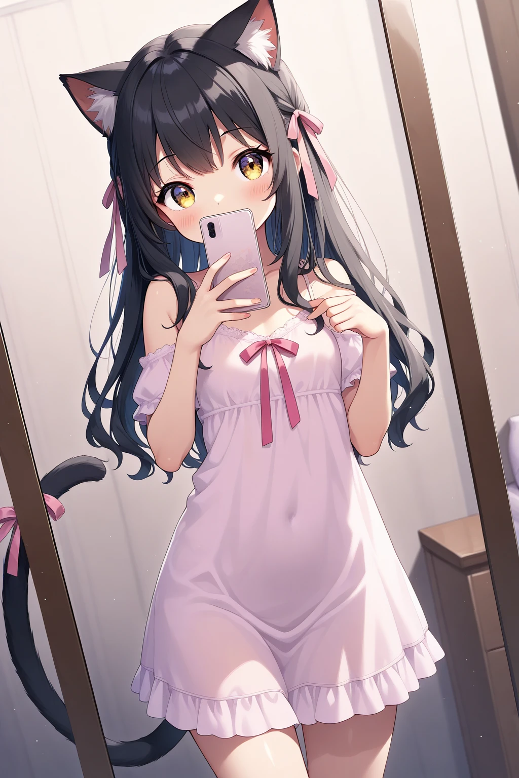 catgirl, wavy hair, tail