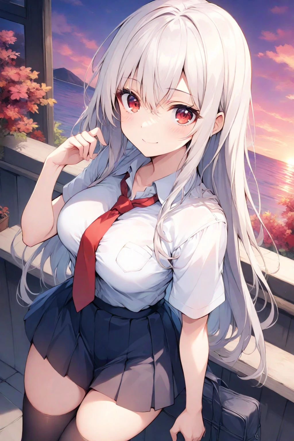 (master piece:1.2,high high quality), (pix:1.4), (1girll:1.2), (solo:1.2), (God Seven:0.6), ,
Kasumioka Yutaha,Mature female body,Red Eyeshadow,big cleavage breasts,Blue student uniform,Undo the collar,white hair clip,red color eyes,Blushlush,pervert smirk,
exteriors,swimmingpool,Top level,(natta:1.5),As estrelas,lamplight,a plant,Plants in pots,Luxury swimming pool,