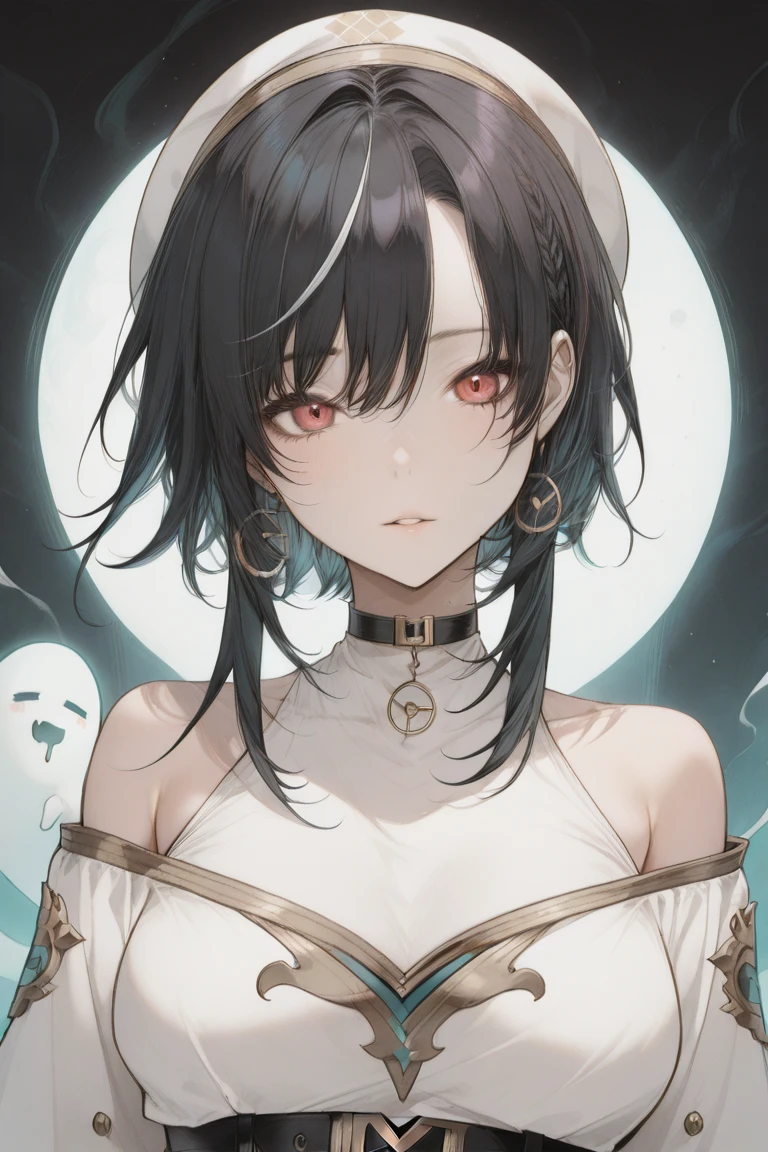 (ruined city), grim reaper, black scythe, robe, absurdres, RAW photo, extremely delicate and beautiful, masterpiece, Best Quality, ultra high resolution, 32k, hyperrealistic, ultra-detailed, detailed description, pale skin, 20 years old, tearful mole, earring, short medium hair, wavy hair, whole body shot,