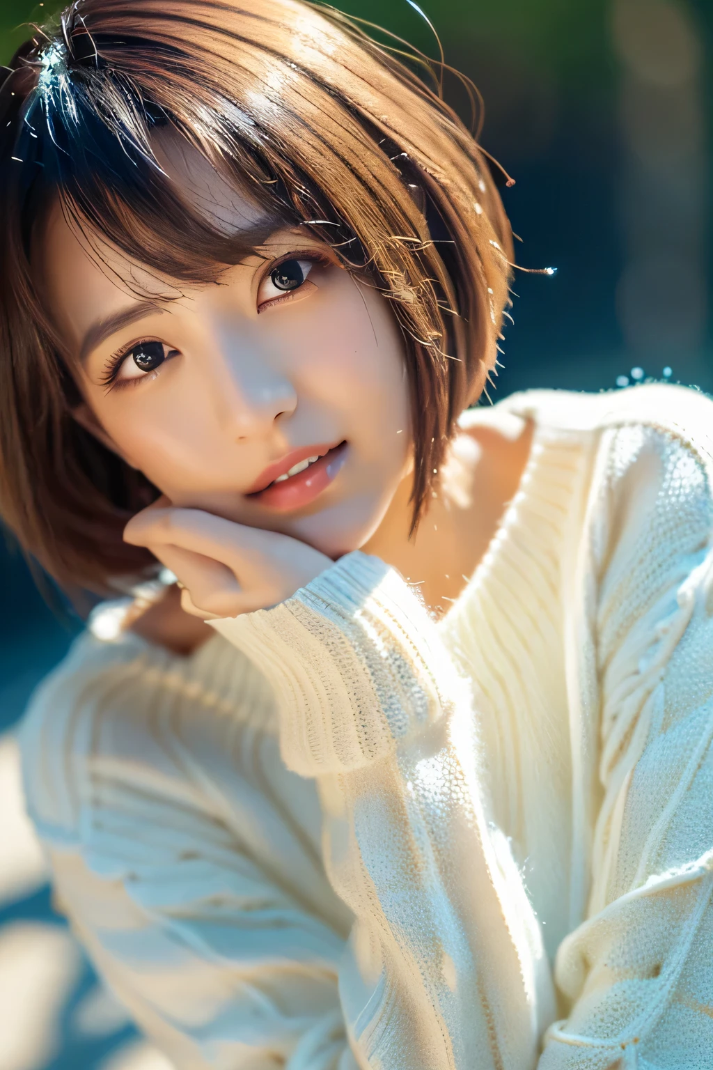 Highest quality, 8K, ,masterpiece :1.3)), In-person audience,((Whole body 1.2)) ,Beautiful woman, Wide Shot ,One girl, , Selfie , , illumination , Brown Hair , bangs,Highly detailed face, Highly detailed lips, Fine grain, double eyelid