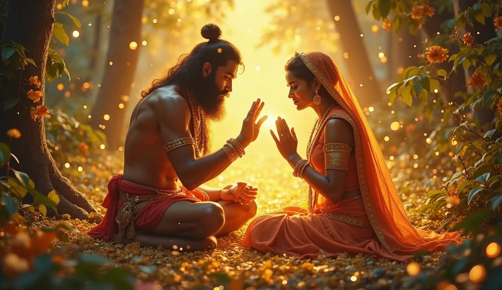 Shree ram with sita maa siting in the firest , a romantic image