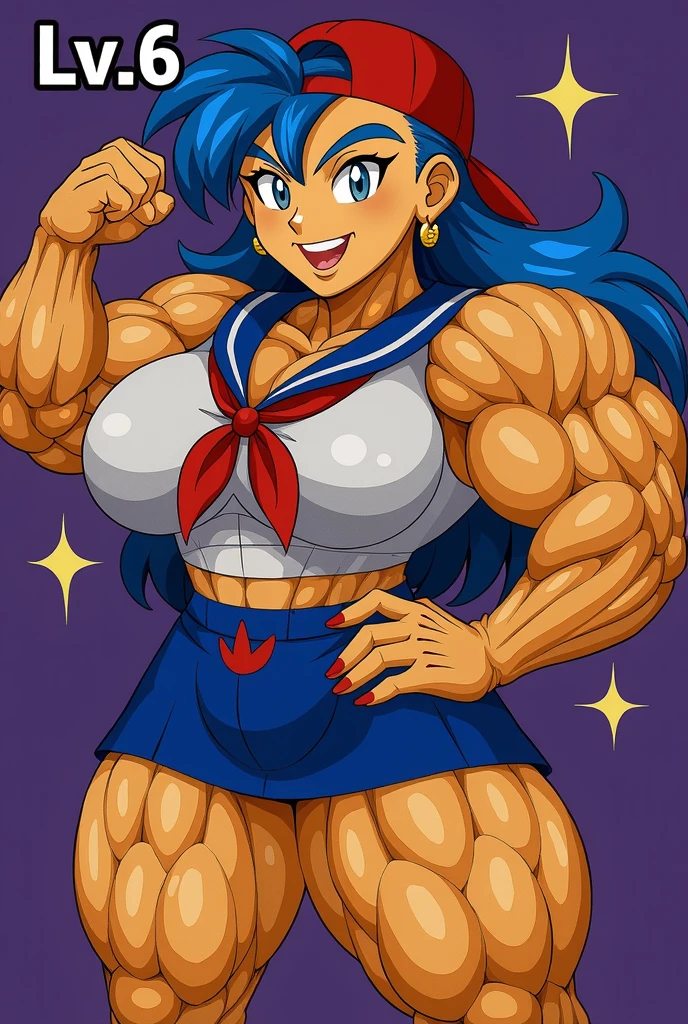 score_9, score_8_up, score_7_up, q4k, twilight sparkle, equestria girls, solo, female, humanized, hime_cut, multicolored_hair, long_hair, eyelashes, smirk, furrowed_brow, teeth, clenched_teeth, muscular female, huge muscles, veins, collarbone, busty, (huge breasts:1.1), biceps, triceps, forearm_muscles, hands, palms, narrow_waist, abs, navel, wide hips, thick thighs, knees, calves, clothing, tight_clothing, torn_clothes, blue dress_shirt, short_sleeves, bursting_breasts, popped_button, cleavage, bra, midriff, purple pleated_skirt, socks, purple leg_warmers, black shoes, standing, legs_apart, head_tilt, flexing, looking_at_self, full_body, from_side, perspective, simple background, rating_explicit, Expressiveh