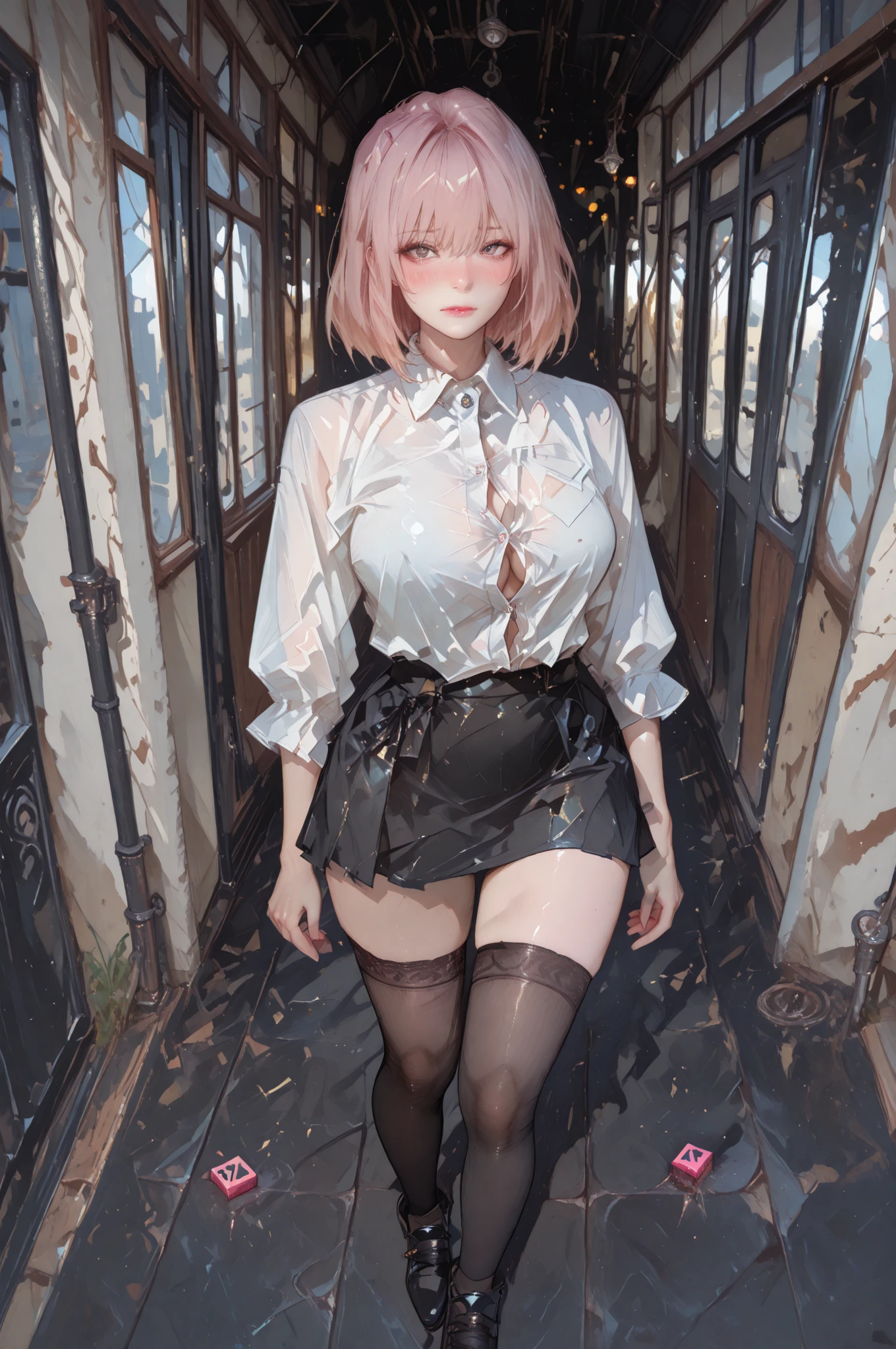 1girl, l1n, long sleeves, black dress, buttons, ring, black hairband, belt, thigh strap, black pantyhose, jewelry, black boots, <lora:LinMultiCostumeAK_616916:1>,