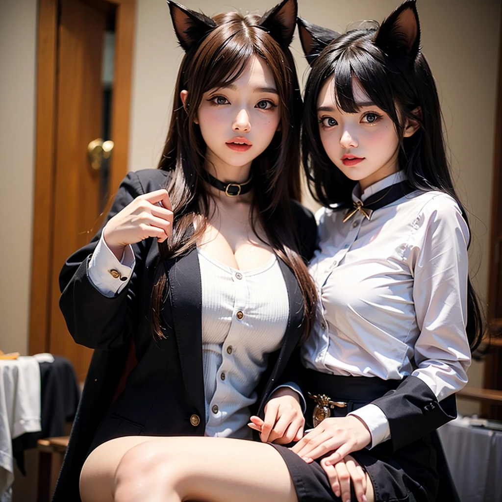 A woman who anthropomorphizes a cat、Woman dressed as a cat、Slender beauty、Attention to detail、high quality、Cat-like woman、Woman dressed as a cat、