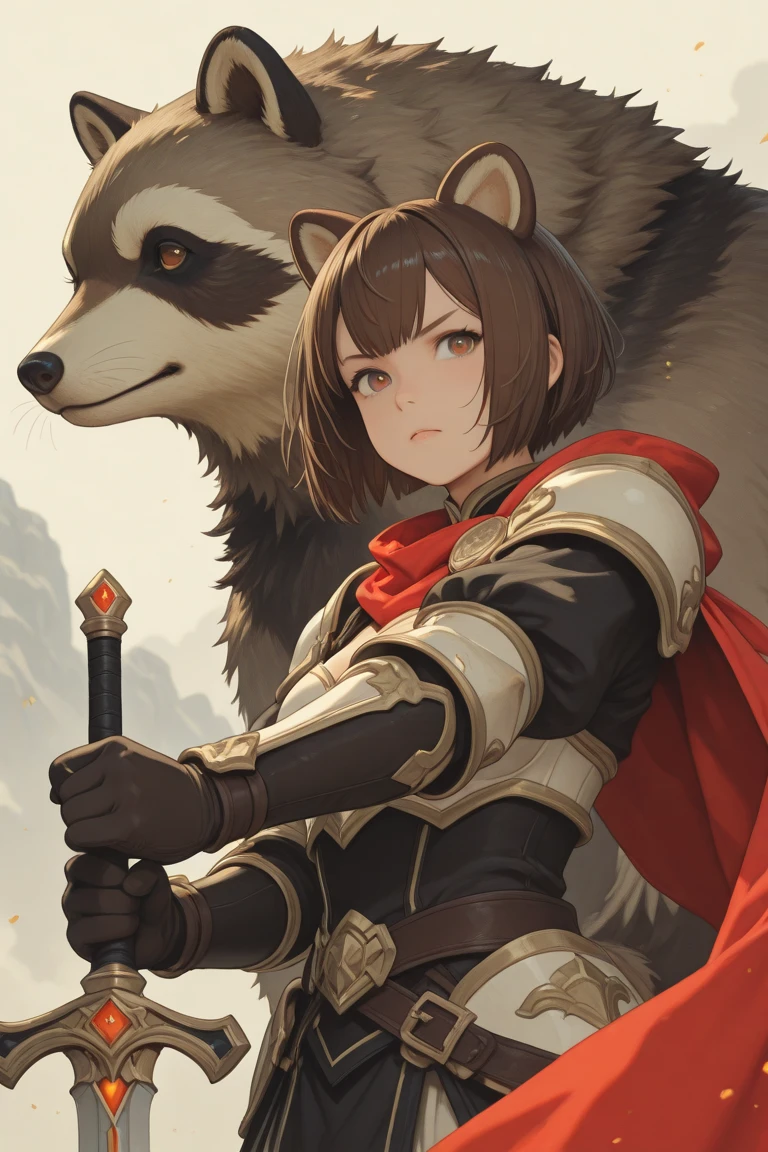 A female knight riding a giant brown bear