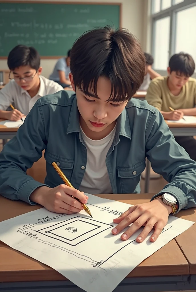there is a man that is looking at his cell phone, inspired by Zhang Zongcang, student, xintong chen, wenjun lin, yihao ren, jinyiwei, trying to study, inspired by Ding Guanpeng, studying, huifeng huang, mingchen shen, inspired by Bian Jingzhao, yangjun chen, yuxiang chen