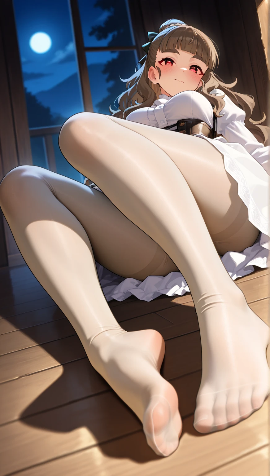 (best quality,4k,8k,highres,masterpiece:1.2),ultra-detailed,(realistic,photorealistic,photo-realistic:1.37),floor point of view,1 girl,looking down at audience,upskirt,18-year-old female,American,thigh-high stockings,no shoes,bedroom,luxurious apartment,thigh-high stockings,luxurious decor,classy ambiance,soft carpet,floor-to-ceiling windows,city skyline view,soft lighting,elegant furniture,plush bed,velvet curtains,expensive artwork,meticulous attention to detail,subtle reflections,impeccable symmetry,vivid colors,perfect proportions,immaculate aesthetic,composed atmosphere
