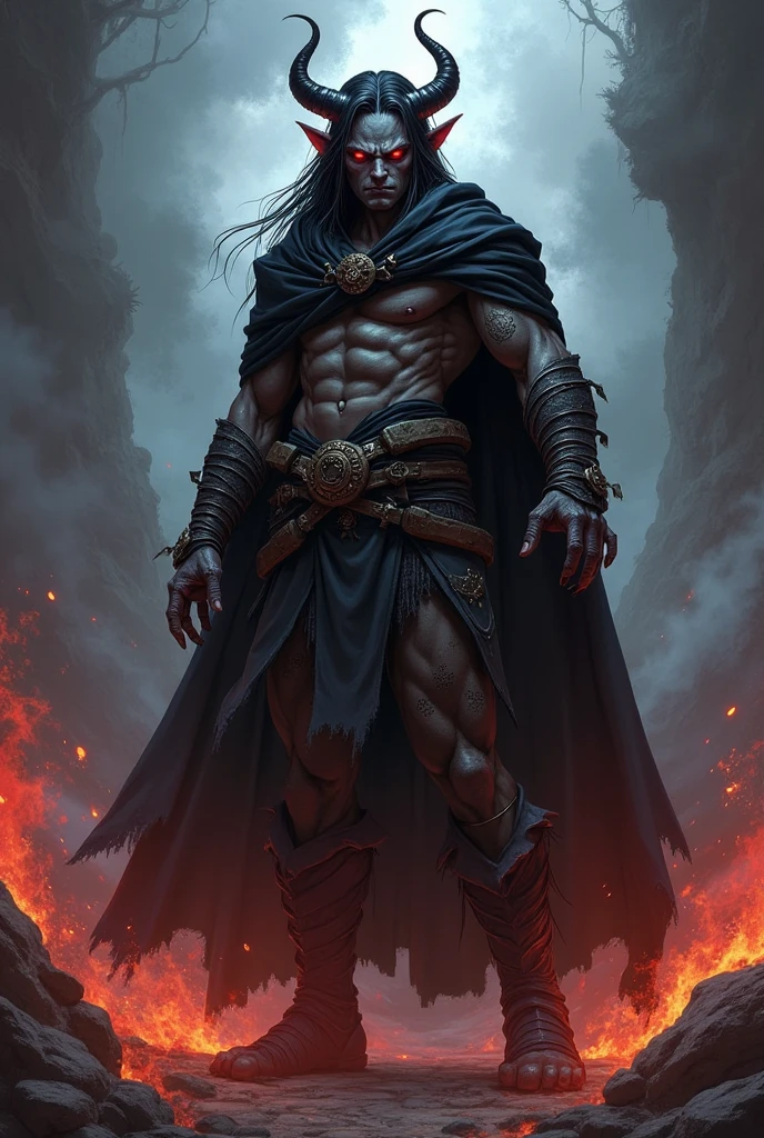 Evil man, blood, thunder eyes, strong, warrior with black sword