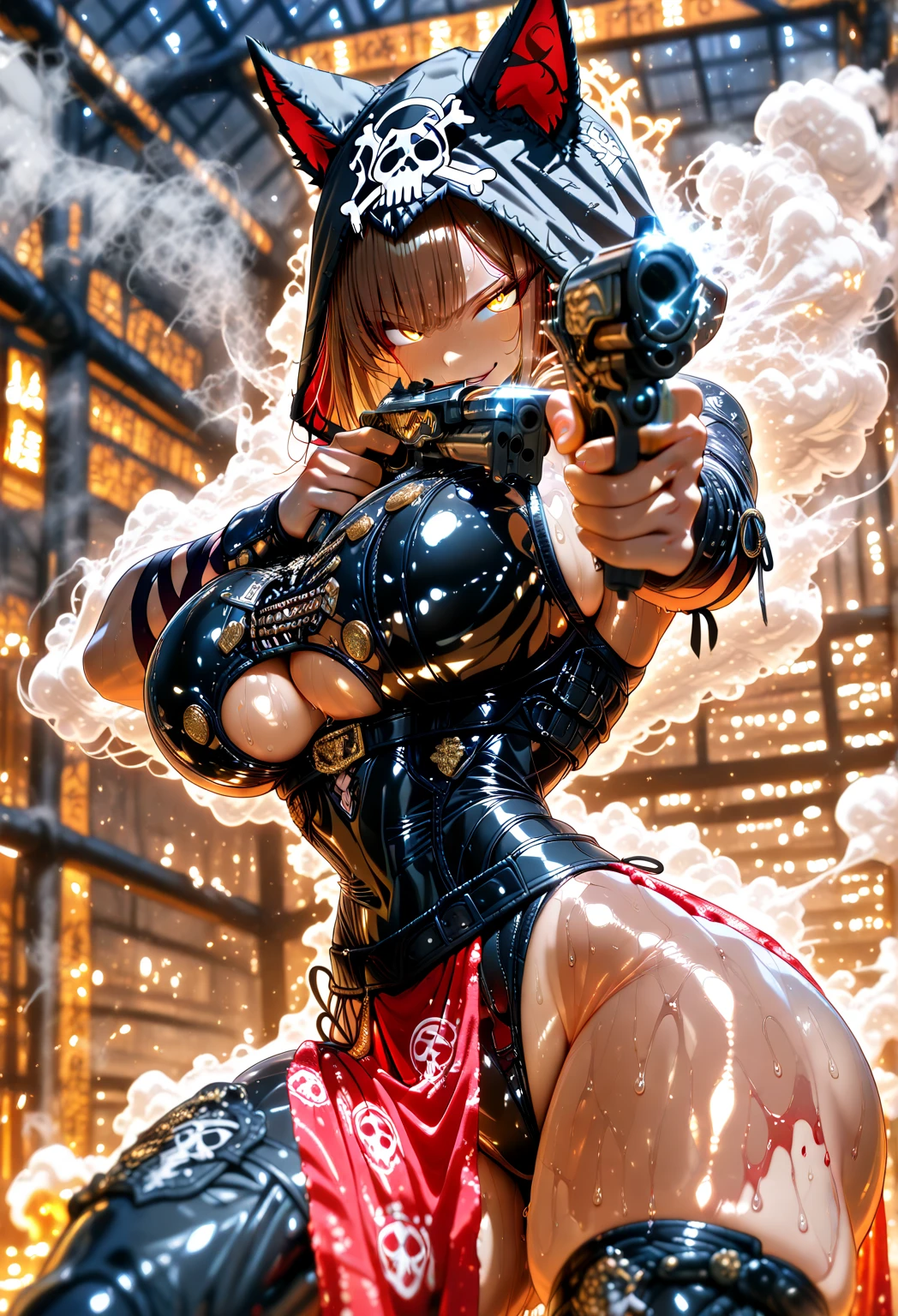 bikini string girl, Zombie Blood,Bikini girl surrounded by zombies, Bloodstained、Machetes、ax、camel toe、huge tit、nipple puff、cleavage、battle、horror、resident evil、Japanese sword、Big Sister Sword Fighting、ten gallon hat