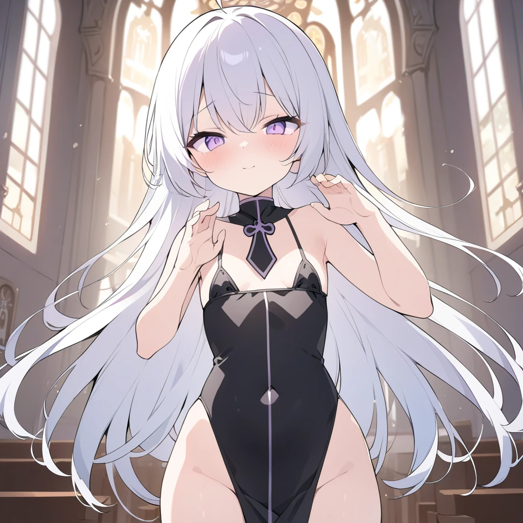 teenager girl,drop sweat,(add_detail:1.4), (more_details:1.2), (((1girl))), soft features, perfect hands, perfect fingers,one side up, hair ornament, white hair,twintails,purple eyes,ear,shy red cheek, cute fang, Beautiful detailed gemological eyes, jewel-like eyes, (slim body), ((grab:1.2)), ((flat_chest)), (8 years old), smiling, ,nude ,pussy juice nsfw