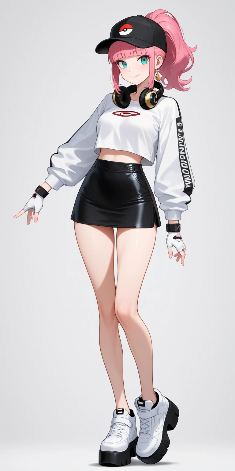 blank background, (((full body))), (masterpiece), ((best quality)), (very short girl), flat chest, short twintail, (wide hips:1.4), (thick thighs:1.4), (very short skirt), toeless footwear, (small waist, narrow waist, thin, thin waist, tiny waist):1.4, tween