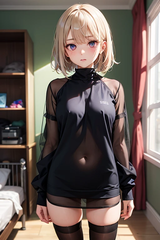 NSFW,Hololive,Kazema Iroha,Blonde,ponytail,cropped,High Leg Hot Pants,Fishnet tights,Embarrassed,blush,Night Park,wood,Public toilet,(Perfect hands),(Perfect Anatomy),(masterpiece),(highest quality)