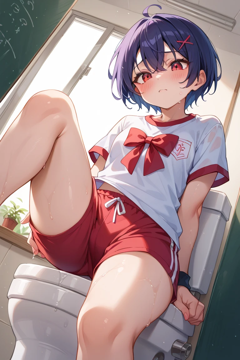 ((highest quality)), ((masterpiece)), (be familiar with), Perfect Face, indoor, Bedroom, Watching the audience,
One woman, Ariel,
Open Mouth, Ecstatic expression, blush, smile,
Small breasts, Flat Chest, Young Girl, , , Girl,
Short Hair, short hair,
Gym suit, White short sleeves, Black shorts, Leg spread,