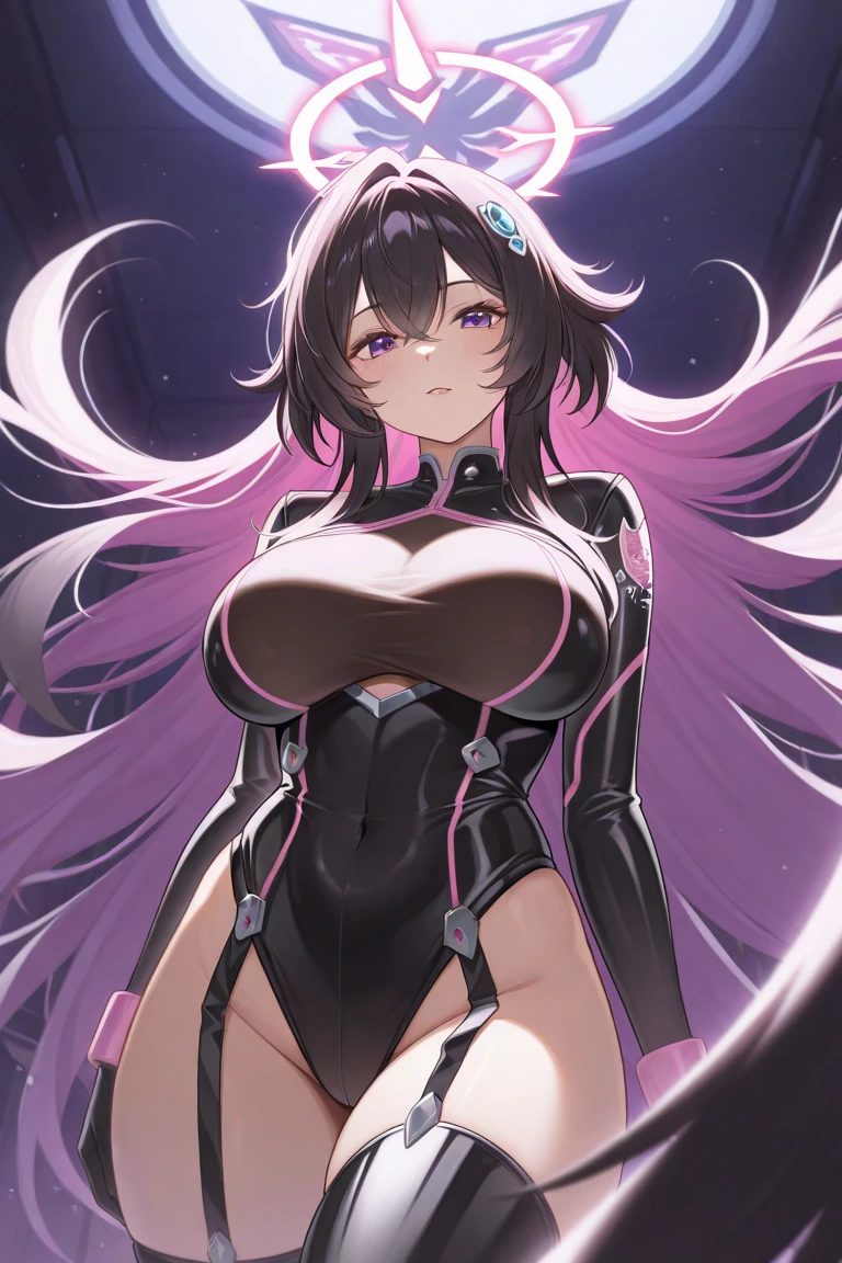 A woman with a purple outfit, Yandere Intricate, highly detailed exquisite fanart, Gapmoe Yandere Grimdark, Holy Cyborg Necromancer Girl, Female Death, Detailed Fanart, Big Breasts