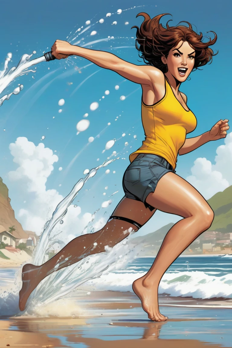 (best quality, highres), (vector image), (close-up), (anime), (junior girl), (colored hair), (gloomy orgasm), (blush), (sporty wetlook leggings), (sporty top), (near quicksand bog), (red), (blue), (sneakers), (fashion provocative photoshoot):1.3, struggling hands