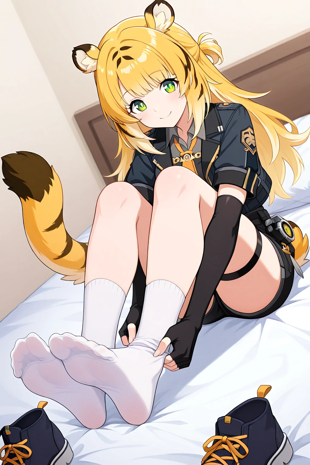 An 11-year-old boy wears latex underwear, Panties and restraints，Lying on a midwifery bed，The chain is tied with iron chains, , Jade feet, Long hair, Blackface drooling eyes, Eyes of hope, ears of elf, Cat ears, Issuing, Cute tattoos，High-heeled boots