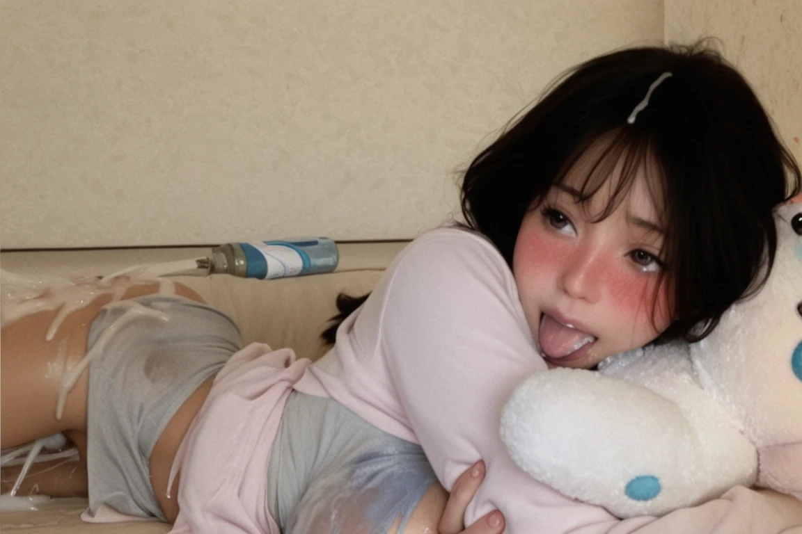 there is a woman laying on a bed with a pillow, taken with sony alpha 9, sleepy expression, low quality photo, very very low quality picture, taken with sony a7r camera, 8k)), squinting, pov photo, 1 8 yo, taken with canon eos 5 d mark iv, tumblr, taken with canon 5d mk4