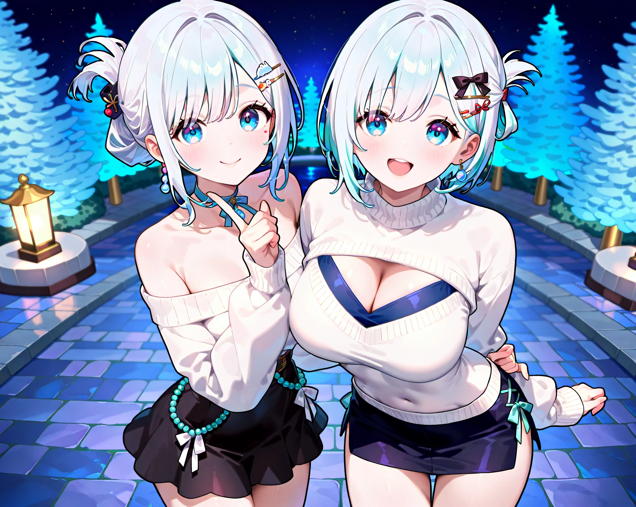 nsfw,2girls,lineup,duo,nipples,upper body,(pov:1.5),face,light White hair,breasts,lblue eyes,medium breasts,Impossible swimsuit,tight skin,shiny skin,masterpiece, best quality, very aesthetic, absurdres,front view,looking at viewer,pool,poolside,(nipples),(breasts Press),(cut out school swimsuit:1.3)