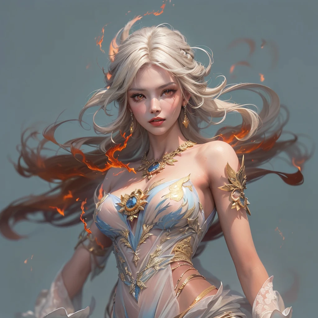 hightquality、8K、Ulutra HD、fullllbody、1 Beauty woman、Gentle smile、Rich facial expressions、randome pose、beauty legs、robe blanche、Golden hair、Her eyes are emerald green、spotlight on face、mechanical stage costumes、(The background is Alien City、Sci-Fi Isekai)、rays of moonlight、cute little、Beautiful fece、portlate、art by:Alberto Seveso、Abstract art style、Complex and intricate watercolor painting 、digitial painting、concept-art、Volumetric lighting、TanvirTamim、metal reflective、2d render、Art Germ、Trending on ArtStation