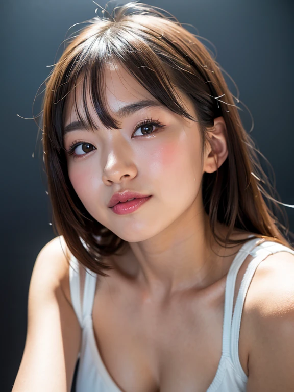 (masterpiece:1.2), super detailed, ultra high resolution, (realistic, photo realistic:1.37), High-definition RAW color photos, professional photos, highly detailed face, very fine eyes, highly detailed skin, very fine fingers, highly detailed nose, highly detailed mouth, perfect anatomy, highly detailed background, 1 female, 30 year old woman, Japanese woman, (scrawny:weight1.0), (flat chest:1.3), NSFW, (medium hair, straight hair, bangs:1.3, brown hair), nude, (A face waiting for a kiss, perspective, open your mouth, throw), Cowgirl, spread your legs, on the floor, Inside the factory, from below:1.3, looking at the viewer