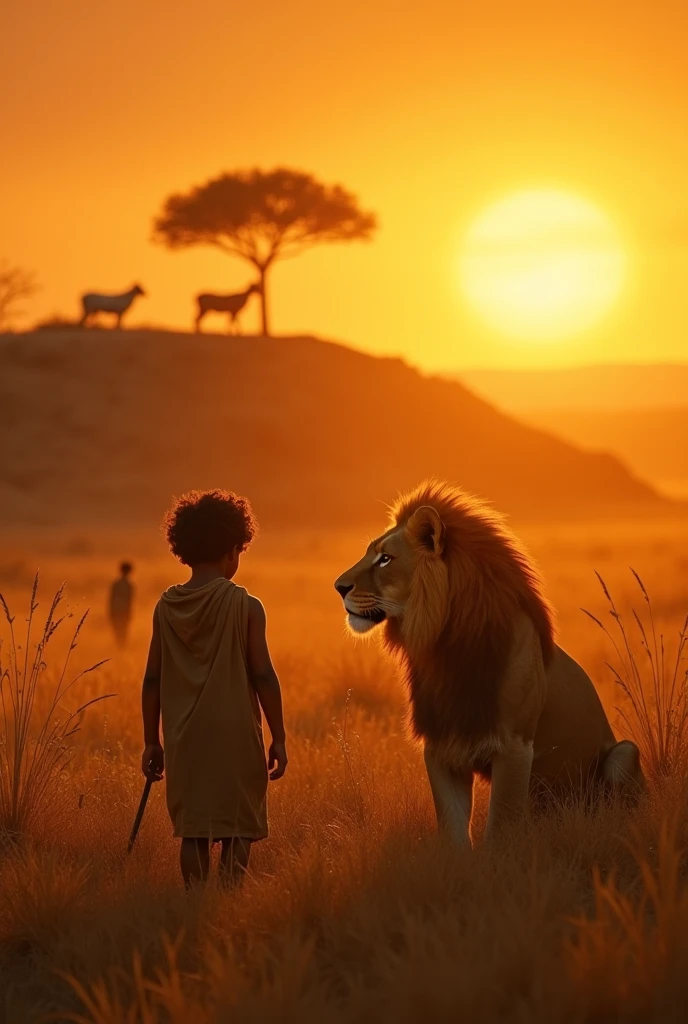 guttonerdvision5 (((a 3-year-old boy))) wearing glasses, detailed face,playing in the middle of a family of lions with the male lion, the female lioness and the cute cubs. Scene on top of a rock, with air of fun, realistic, ultra detailed, reddish sky of the sunset.