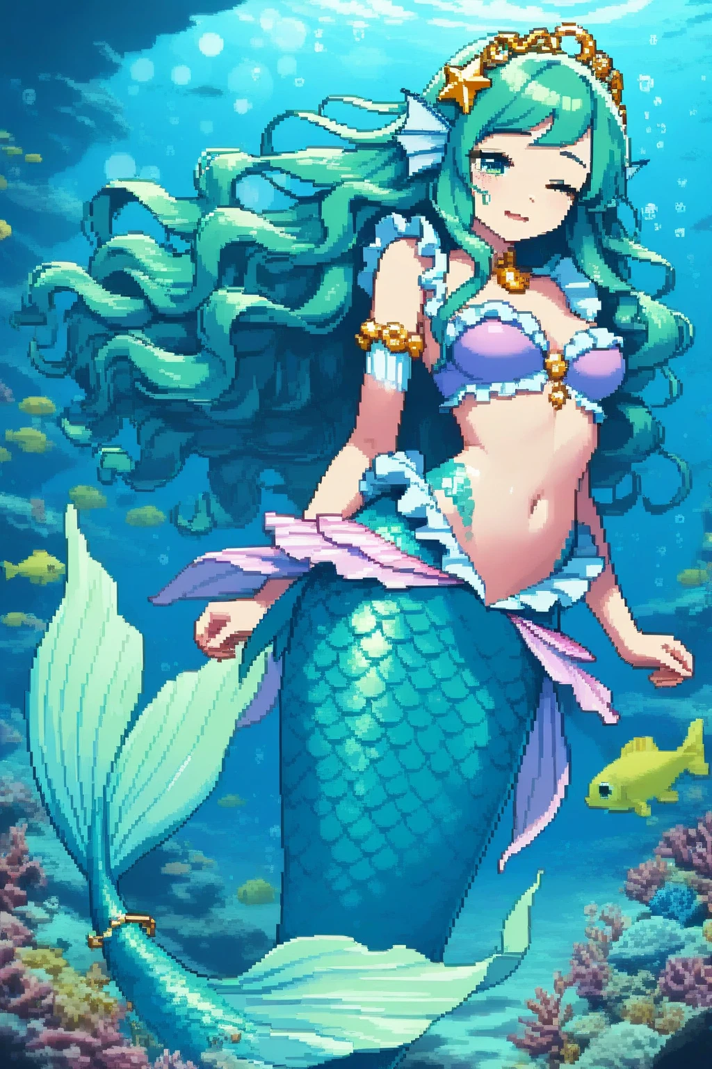 Mermaid girl with striped scales
