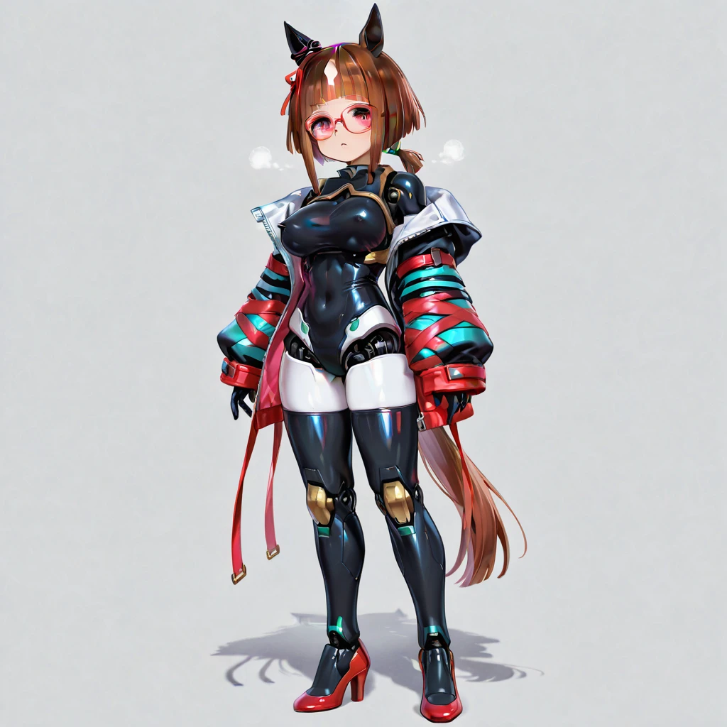 full body, Exposed breasts, Shortcuts, Brown Hair, Tiger-themed mecha, High resolution, accurate, Anatomically correct, 最high quality, detail, 高いdetail, high quality, Multiview, Exposed shoulders, Exposed Skin, Neon Light, (best quality, masterpiece), 1girl, 15 yo,cute, standing girl, three view drawing, front and back and side, character sheet,full body,simple background,