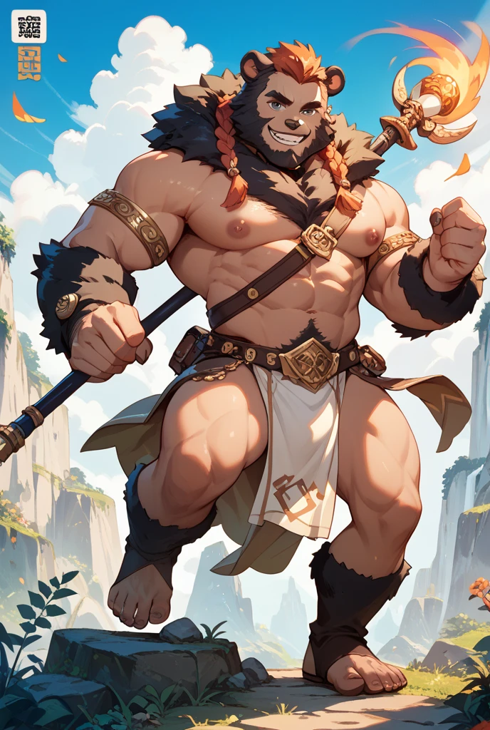 (masterpiece),(highres),(intricate details:1.4),extremely detailed,(illustration:1.2),8k,photorealistic,exquisite,(a great war:1.6),aged,elder male lion ,muscular,(warrior :1.7),(being killed by enemies:1.9),manhood,long hair,long white beard,scar,(badly damaged),(sacrifice),hurt,broken body ,(bulging crotch:1.8),(homosexual),(naked upper body:1.7),(a serene face:1.9)