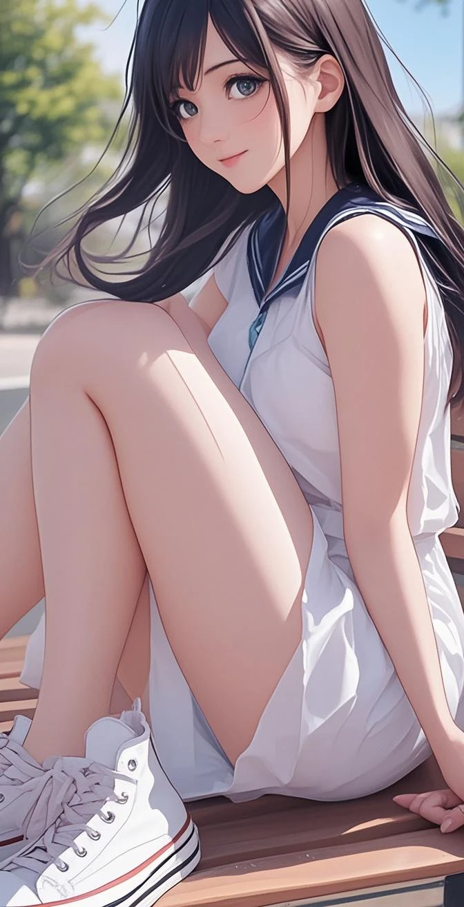 score_9, score_8_up, score_7_up, score_6_up, uncensored, yukinoshita yukino, absurdly long hair, grey eyes, black hair, very long hair, horny face, blush face, lips, naughty face, shiny skin, sweating, steaming body, curvy, voluptuous, heavy breathing, (small breasts:1.3), detailed body, detailed eyes,1girl, feet, skirt, toes, looking_at_viewer, shirt, solo, black_skirt, sitting, outdoors, day, jewelry, bare_legs, bare_shoulders, white_shirt, lips, soles, off_shoulder, tree, belt, pleated_skirt, sleeveless, dramatic,
