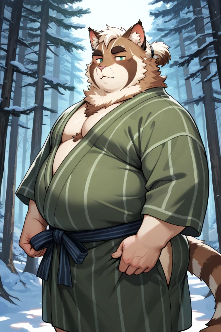 gyobu, plump, bara, yellow sclera, , (soft shading), 4k, hi res, five fingers, detailed hands, ((detailed face, (detailed eyes:1.0), detailed)), , solo, blush, 1boy, sitting, nipples, full body, male focus, thighs, japanese clothes, open clothes, kimono, bandages, thick thighs, erection, bulge, sarashi, open kimono, bare pectorals, erection under clothes, flat color, midriff sarashi , spread toes 