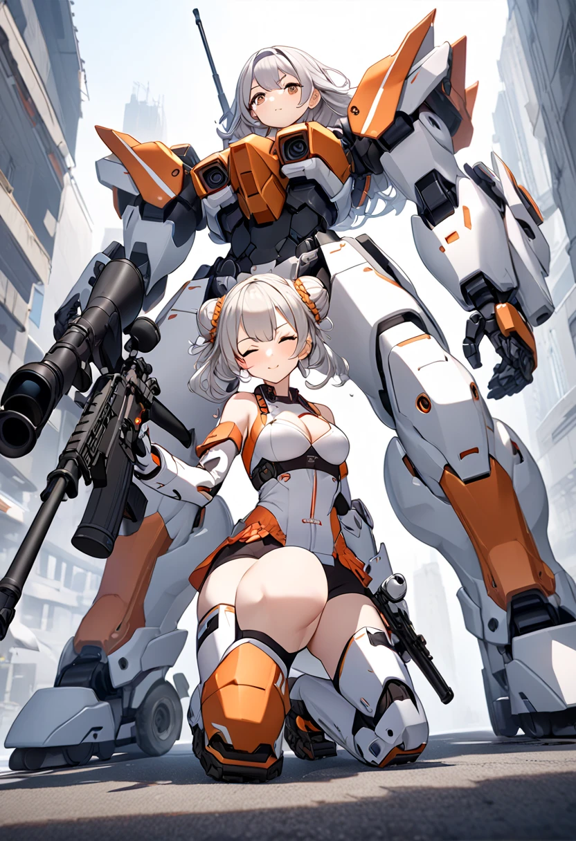 (8k, Realistic, RAW Photos, Highest quality, (from below:2), View your viewers: 1.3), (Fox Girl, Fox Ears, Silver Hair, One Girl, Long Hair, (Alone on the screen, dark skin), High definition:1.6), (mecha musume, Machinery Parts,Robot Joints, (White and red clothes, Full body mechanical suit):1.8), (Body measurements are 99-55-77!, Nice body, Big Breasts, slender, muscle, (I can see the valley, bent over):1.9),(美しいface, Delicate drawing, It is written down in detail), Avatar, face, 色っぽいface, Dominant representation, naughty face, Uplifting, Skin Texture, outside, ruins, Ruined City, Broken Building, There are no people