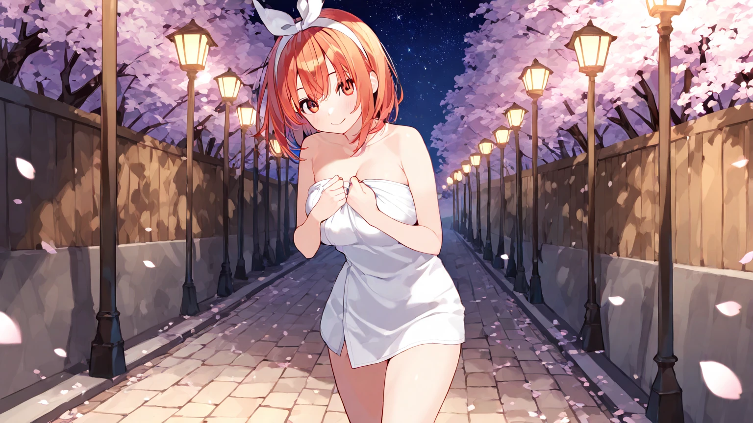 Best quality, matikanefukukitaru \(umamusume\), massive breasts, skimpy thin white dress, sunset, upper body, sexy, angelic, thin fabric, see through, god rays, fluffy clouds, colourful flower field,