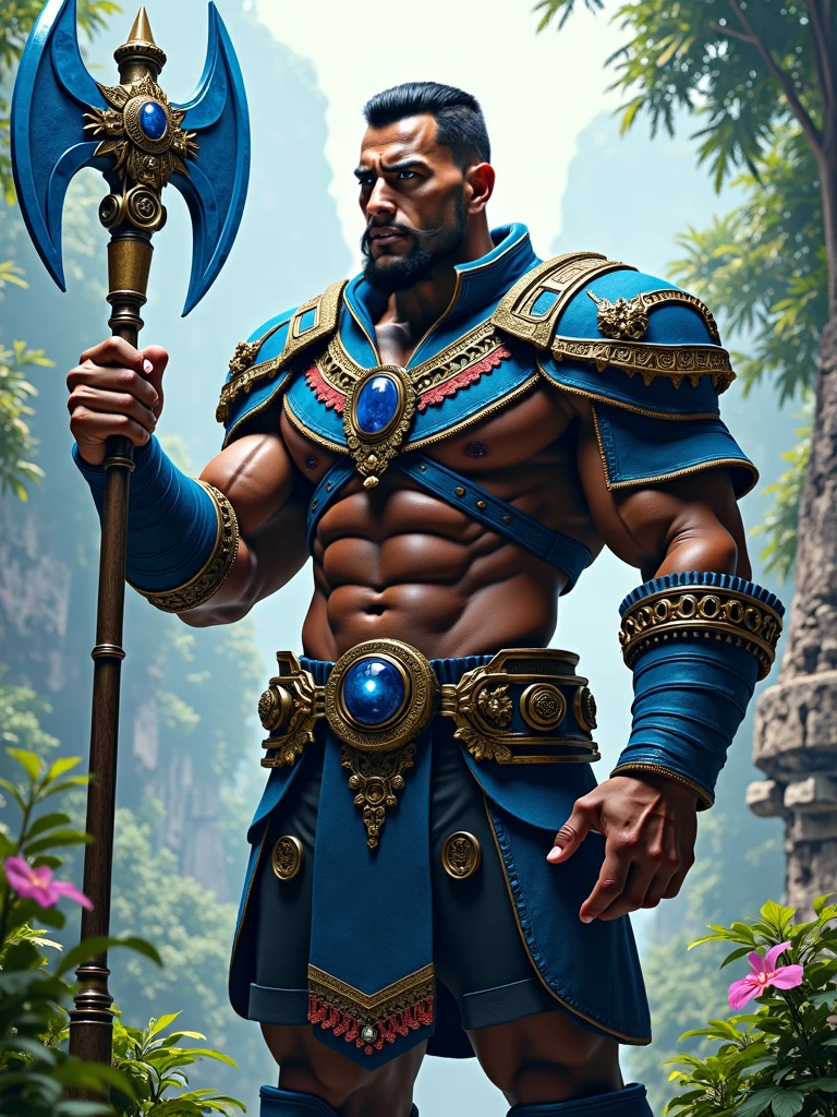 "Draw a man with light blue skin, highlighted by purple and green stripes on his muscular body. He is wearing boots and a pair of leather shorts, displaying his strength and robustness. Its head is that of an imposing eagle, with majestic feathers and a sharp beak. Be sure to represent the complete character, without unwanted cuts, so that all parts of the body, including the head and torso, are visible in the image. Put it inside an old workshop, filled with old, worn-out cars, with tools scattered around. Explore the rough textures of the environment and create a contrast between the character's imposing appearance and the worn-out setting of the workshop. Convey your determination and vigor through your confident posture. Use vibrant colors to highlight the unique combination of light blue, purple and green, and add a touch of mystery and cunning through the piercing expression in the eagle's eyes. Be creative and original, making the image unique and memorable."