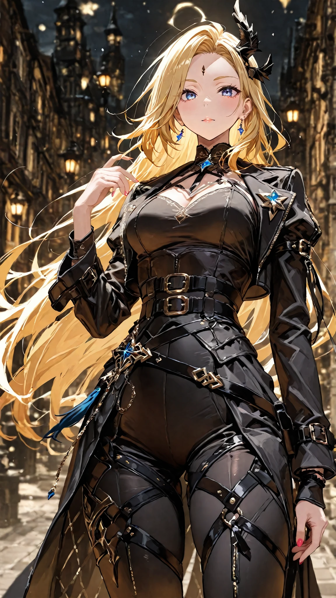 Blonde girl with blue eyes and black clothes --auto --s2