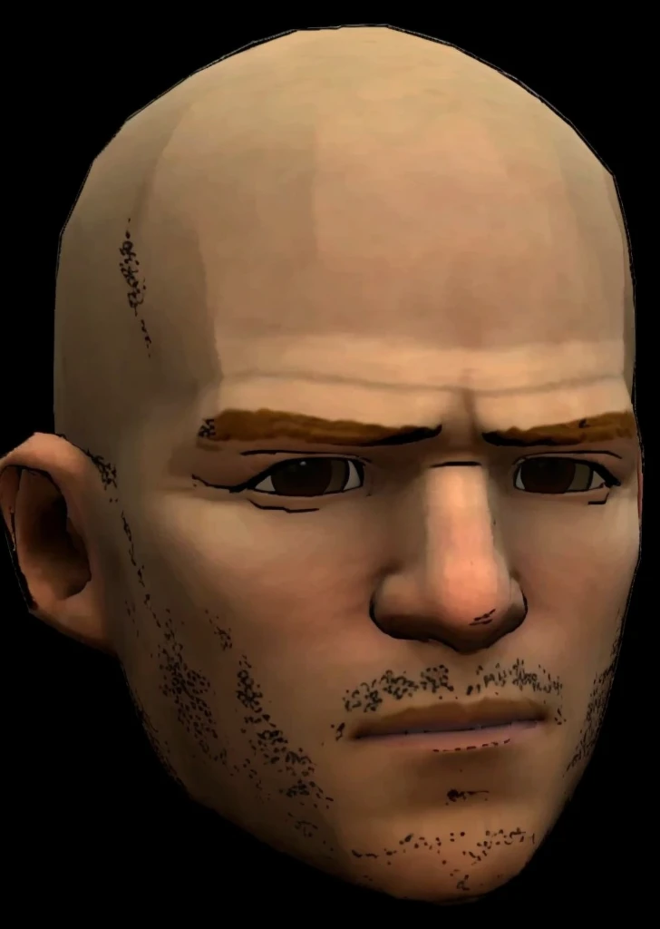 there is a man with a toothbrush in his mouth, skinny grunt face, mad old bald zombie, scariest looking man alive, in game, upper body avatar, human male demon, life simulator game screenshot, realistic face and body hybrid, second life avatar, in-game, in - game, scary angry pose, ingame image, realistic person, video game screenshot>