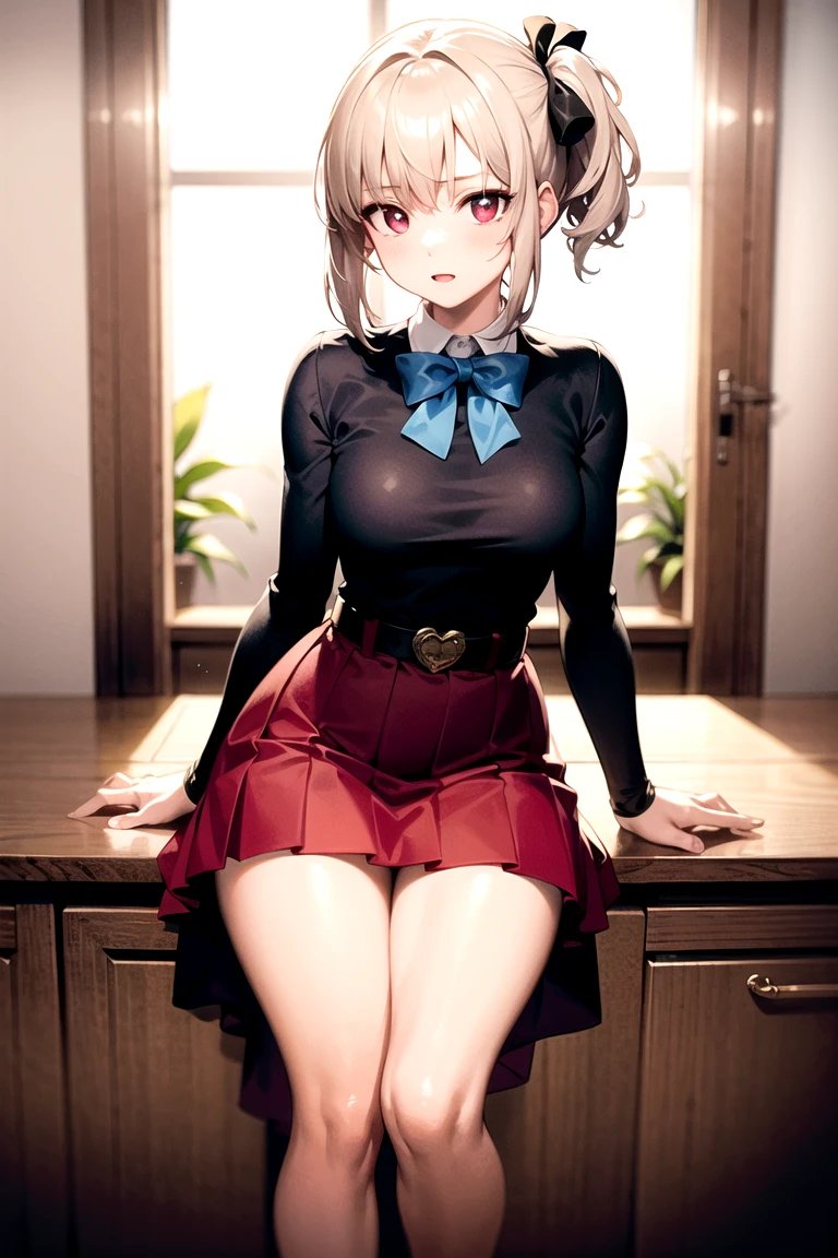 high quality, Awards, High resolution, 8K、turtleneck sweater、sweater with open chest、(self upskirt)、Panties are visible、mini skirt、boots、bob hair、pantyhose