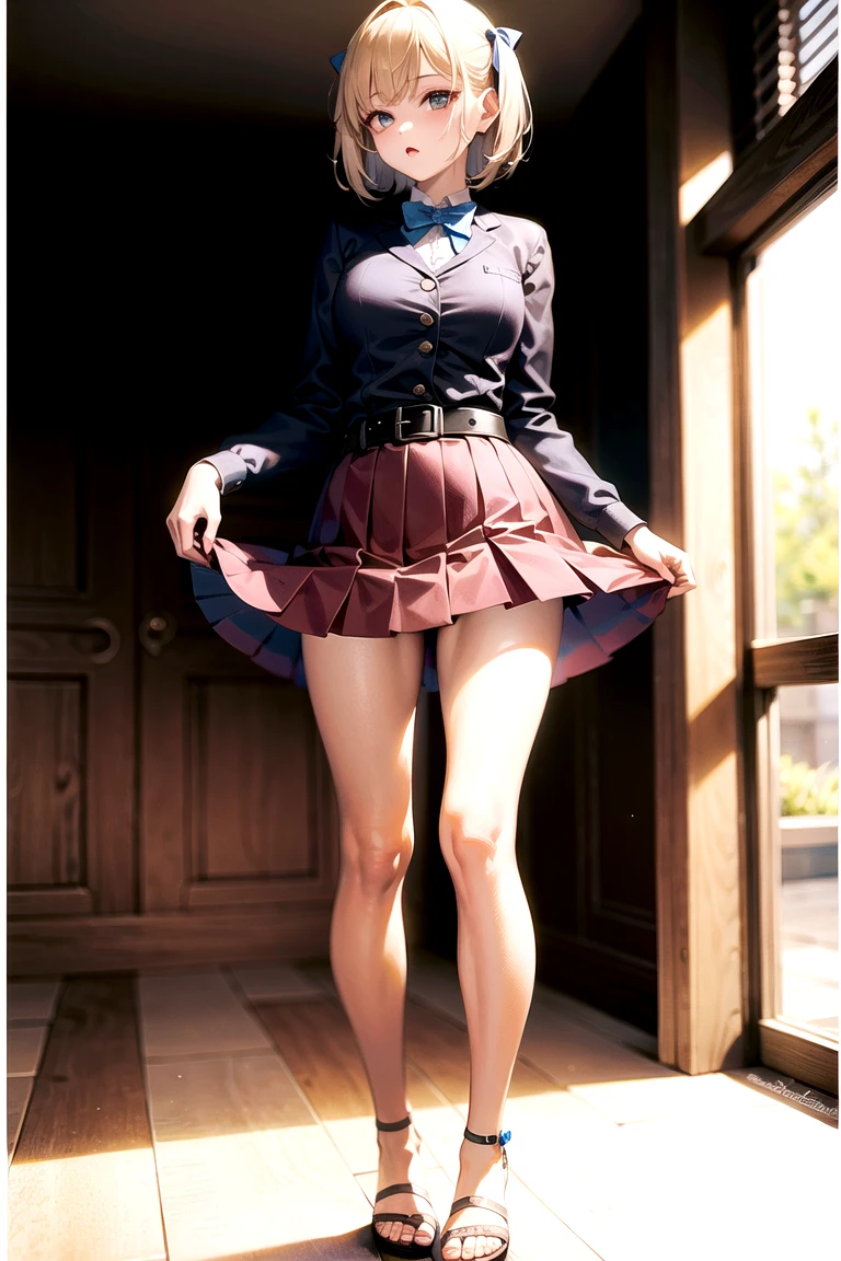 (The ultimate masterpiece), (Ultra HD), (Ultra-fine), High resolution, Ultimate beauty, High chroma, vivid, (pretty girl), Thighs, (cardigan), (skirt), Super Smile, Mouth open, Red hair,ショートBob,(Bob),Red Eyes ,Small breasts, Cute room