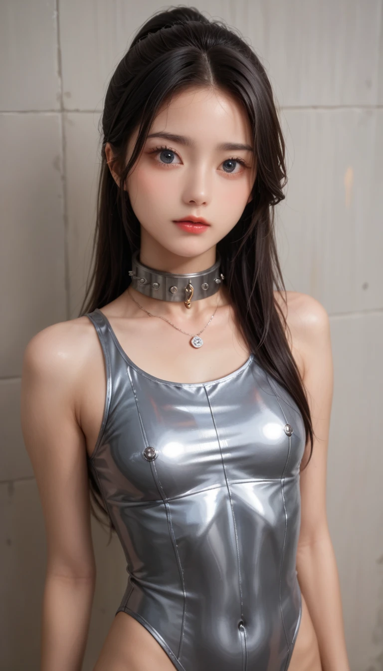 ((masterpiece:1.4)、(top-quality:1.4)、(reallistic:1.7))、a beauty girl、Sexy Daughter、Super beautiful girl、1girl in、Upper body photography、latex shiny、Latex bodysuit、By Luis Royo、age19、Super Ultra Ultra Bikini、Outstanding style、Slender Abs、beauty legs、Beautiful ass、A detailed eye、beautidful eyes、Raw photo、red-lips、Red high heels、a choker、a necklace、耳Nipple Ring、